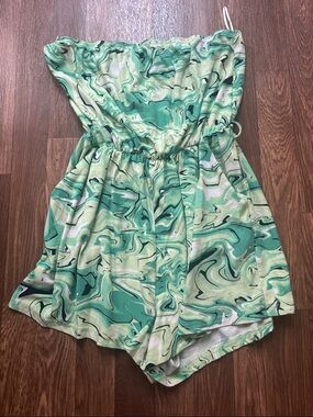 Girls Green Marble Print One-Piece Romper
